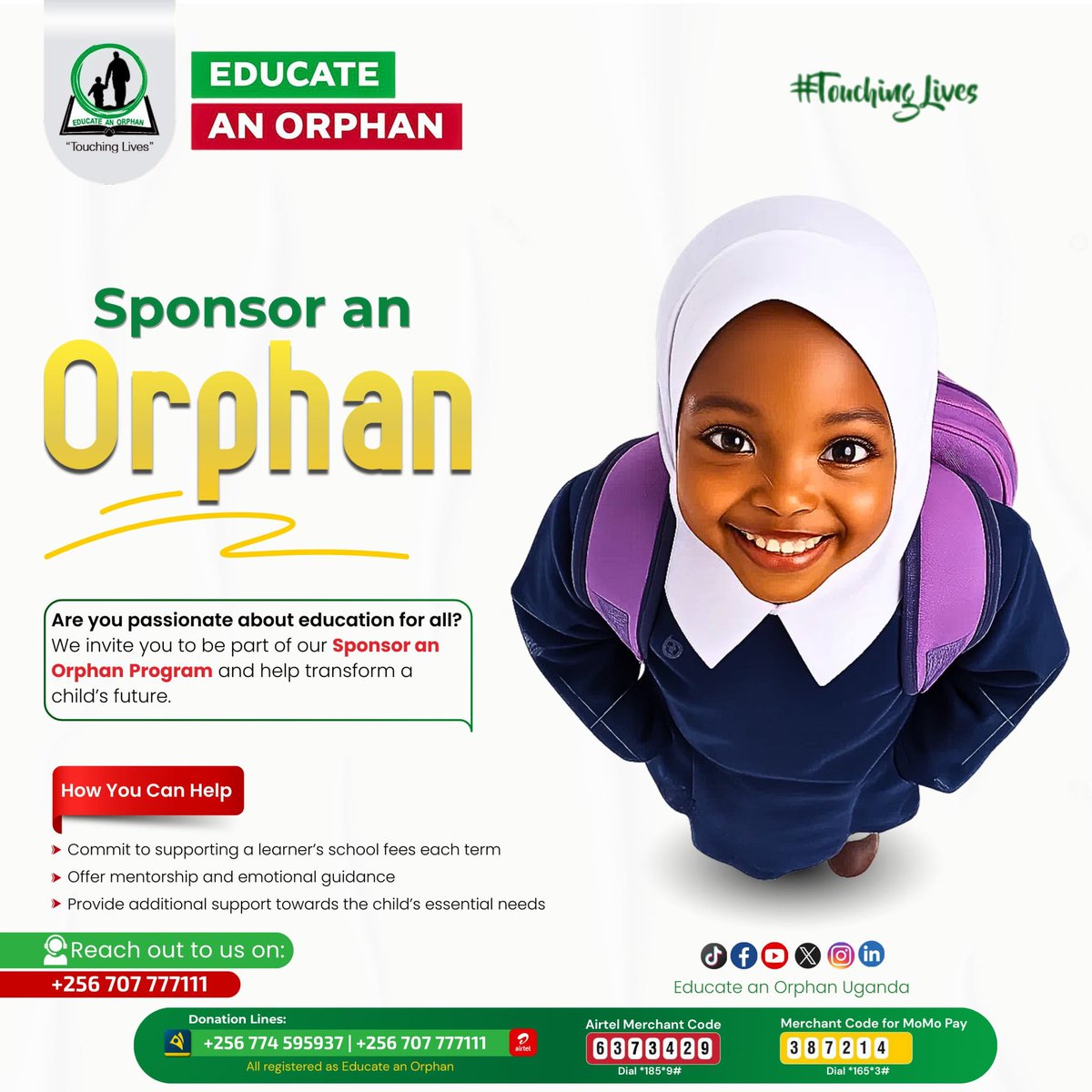 Sponsor an Orphan

Are you passionate about education for all❓We invite you to be part of our Sponsor an Orphan Program and help transform a child's future.

 How You Can Help 
- Commit to supporting a learner's school fees each term
- Offer mentorship and emotional guidance
-