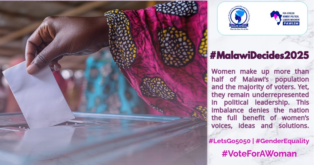 WALPEAfrica's tweet photo. #MalawiDecides2025
Can a democracy be complete when half the population of Malawi is missing from leadership and decision-making?
#LetsGo5050 #VoteForAWoman
@WOLREC1 @OxfamMalawi @FemnetProg https://t.co/m5ERcN1L2e