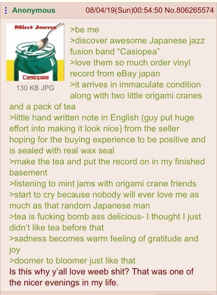DailyGreentext's tweet image. Anon discovers Japanese jazz