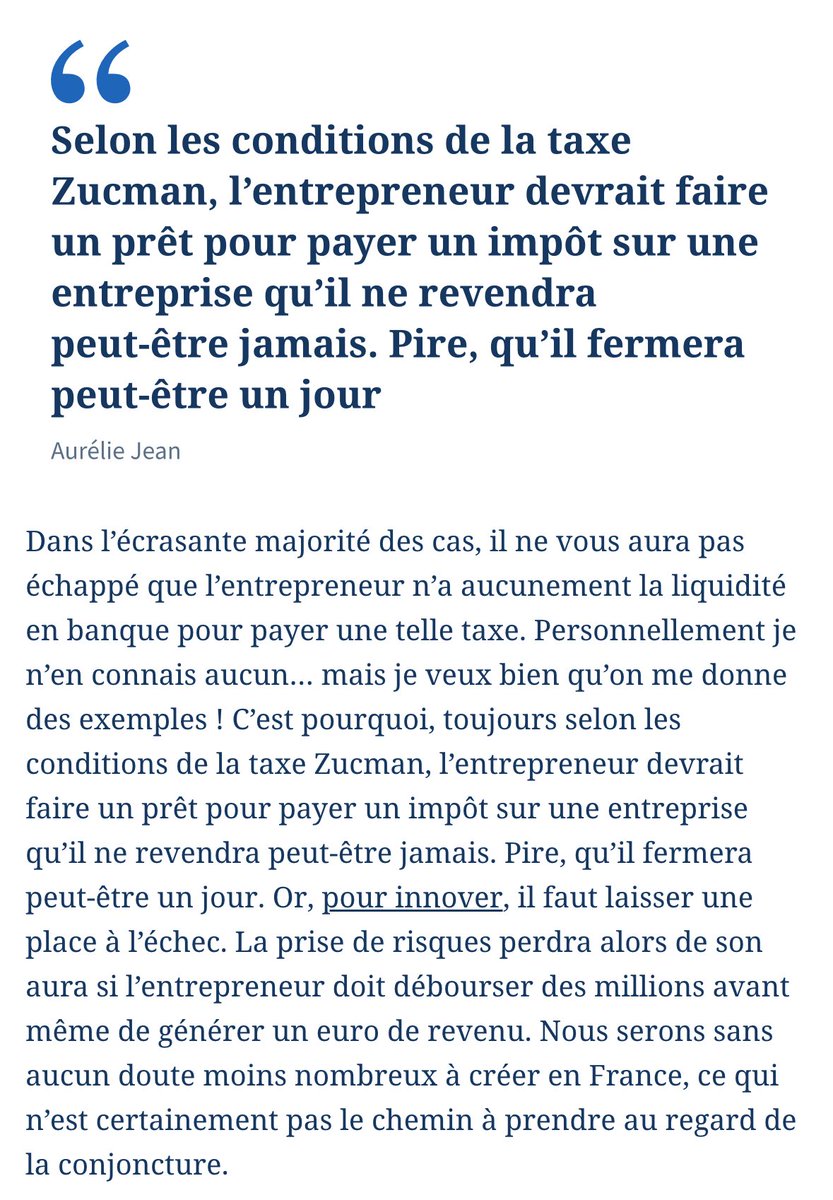 Tu as raison <a href="/Aurelie_JEAN/">Aurelie JEAN, Ph.D.</a> la taxe Zucman est dangereuse!

Soutien à la <a href="/LaFrenchTech/">La French Tech</a> et à leur appel. Ravi de t’y voir <a href="/pcollombel/">@pcollombel</a> 

lopinion.fr/economie/appel…