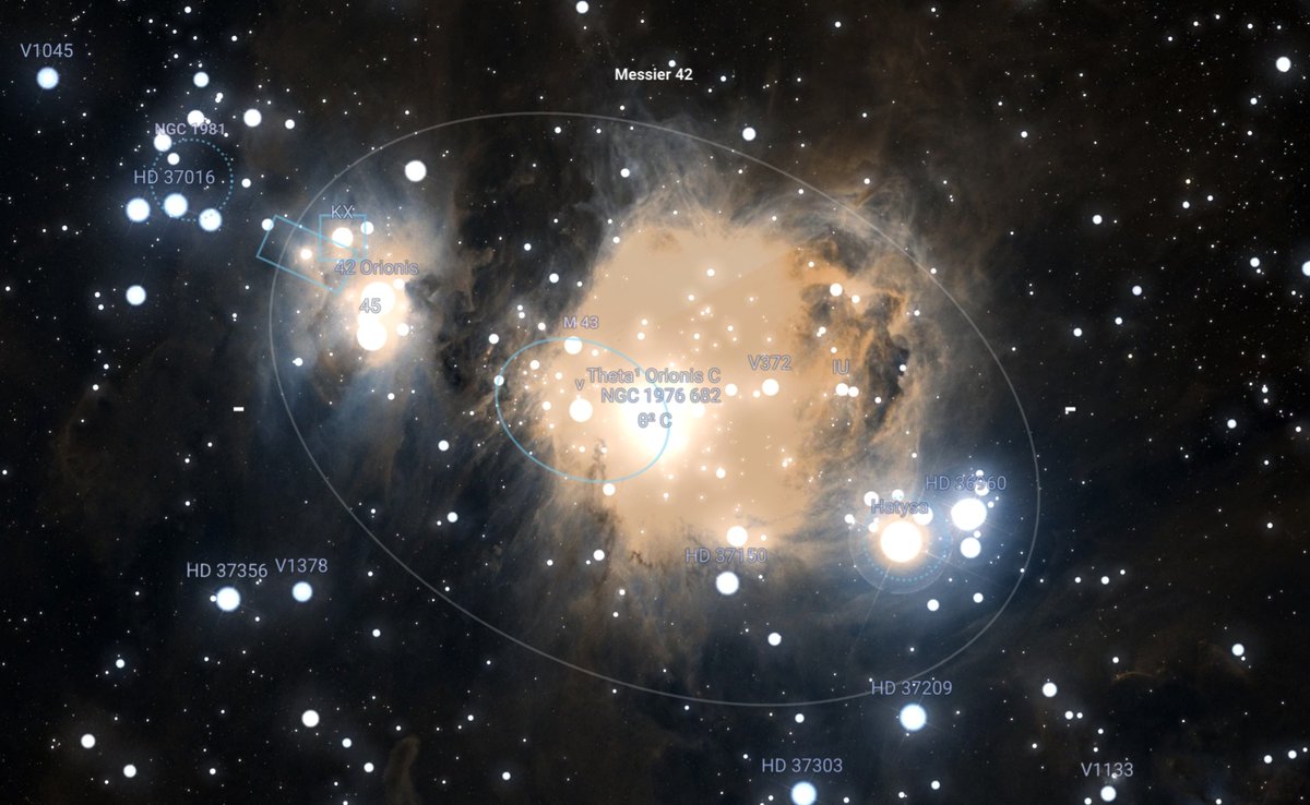 The #OrionNebula is a must-see. Located in Orion's "sword," this breathtaking cloud of gas and dust is the closest massive star-forming region to us!
​Identify more deep-sky objects with Stellarium Mobile.