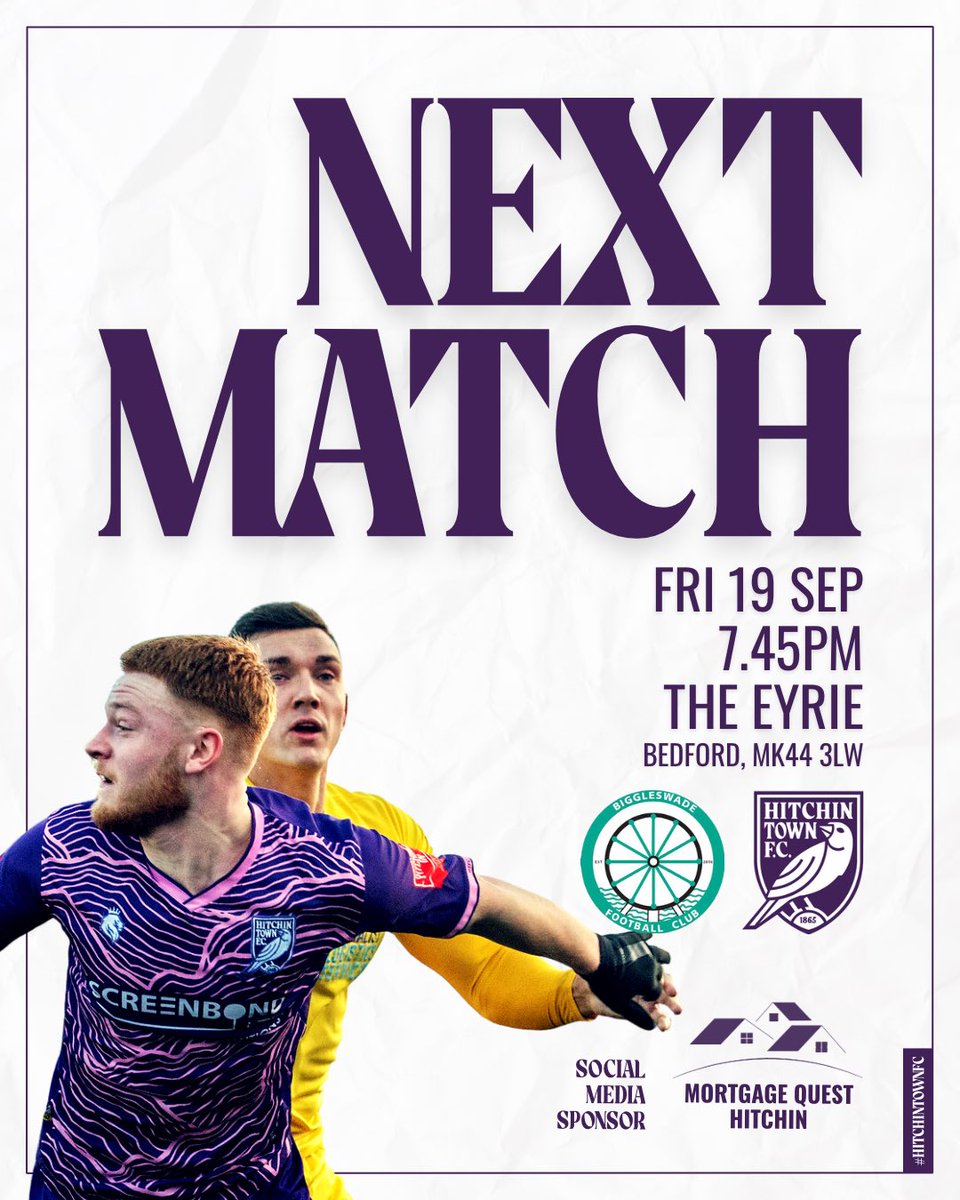 NEXT UP!

It’s Friday night FA Trophy action under the lights as we travel to The Eyrie to face <a href="/BiggleswadeFc1/">Biggleswade FC</a>. KO 7.45pm.

Tickets are available to purchase here or at the turnstile.
🔗 app.fanbaseclub.com/Fan/Dashboard?…