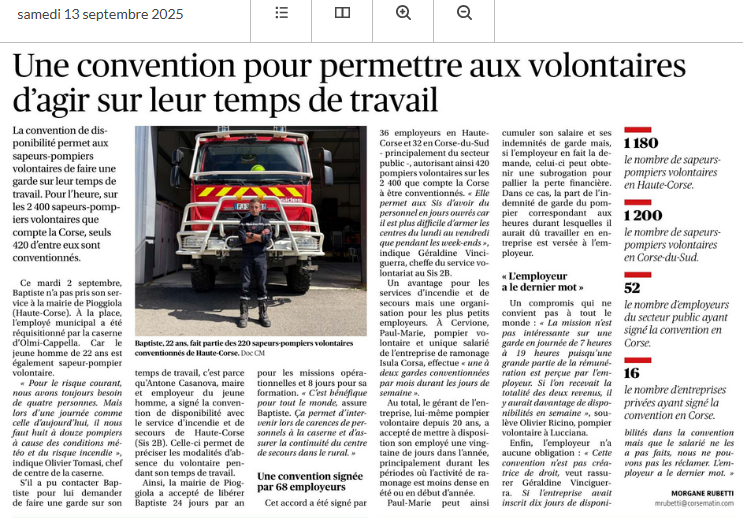 La menace de limitation du temps de service ⏲️des sapeurs-pompiers volontaires 🚒 pourrait fragiliser notre modèle de sécurité civile, notamment dans le rural. Merci à <a href="/Corse_Matin/">Corse-Matin</a> d’en parler ⤵️
