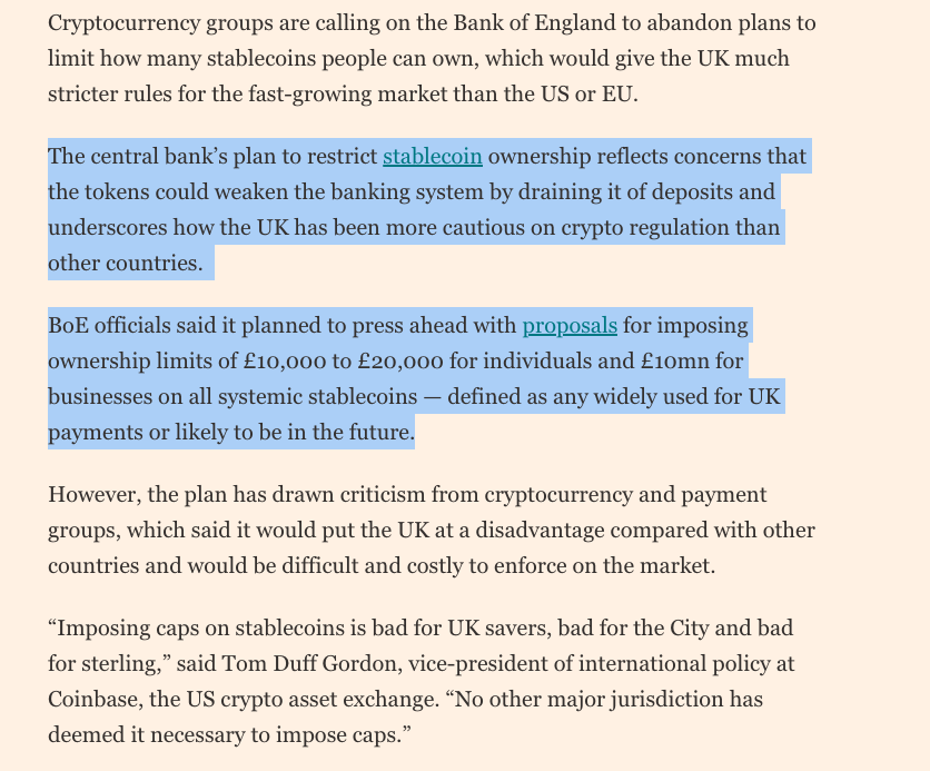 🤡Pensaba que esto de tratar de imponer restricciones así de severas a las stablecoins (<£10k por persona) era algo que ya habíamos superado...

Pero se ve que en UK siguen a lo suyo.

Hacen que la UE parezca crypto friendly...