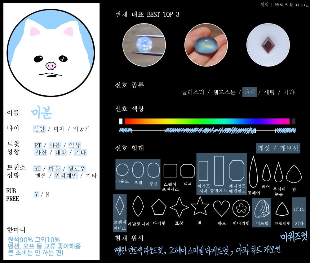 #원석계_트친소 
주로 나석을 수집하는 돌덕후예요! 1년 안 된 뉴비^-^(?) 쿼츠, 베릴류 선호하지만 예쁘면 그냥 다 먹고 내포물 짱사랑 합니다🥰👍흔적 남겨주셔도 되고 선팔 하시면 바로 맞팔해요~~