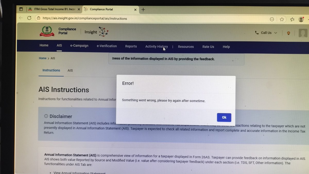 BandebucheNavin's tweet image. Dear @IncomeTaxIndia AIS Not Showing in Income Tax Portal please clear this Problem 
#Extend_due_date_now 
#extend_ITR_Due_Date 
#ExtendAuditDueDate