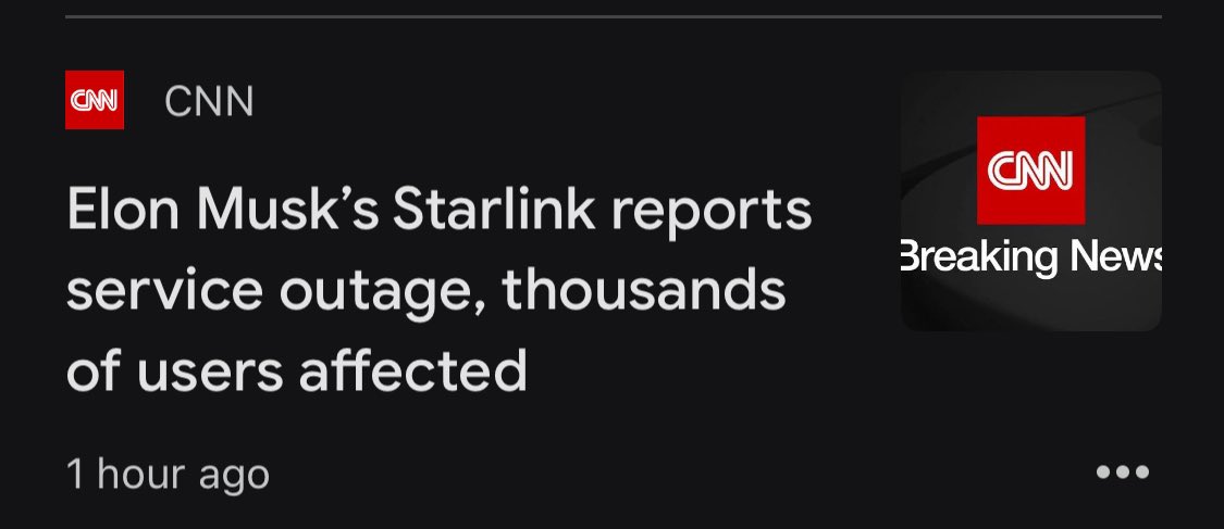 عندي شك ان بعد ما الحكومة اقرت التعاقد مع Starlink في حدا من المتضررين له يد في انقطاع الانترنت.👀