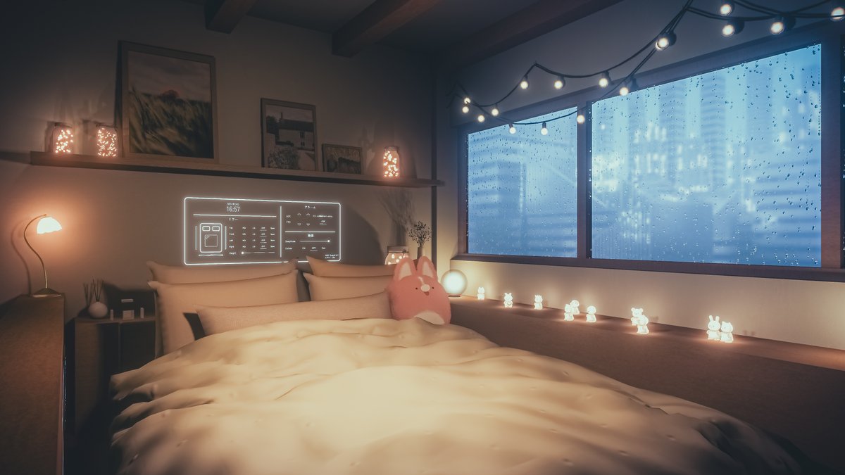 Cosy Homes For Rest And Sleep
休息と眠りのための居心地の良い家

World : 曇り-kumori
Author : maoskun

World URL :
vrchat.com/home/world/wrl…

#VRChat_world紹介 #Neo写真