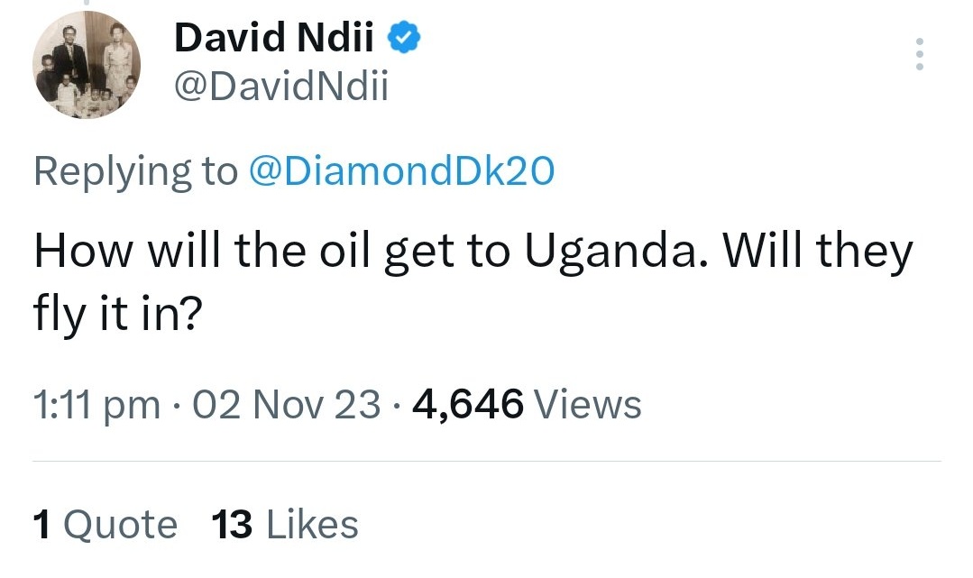 When Uganda said they will switch to importing oil and exporting crude oil via Tanzania, David Ndii arrogantly laughed it off
