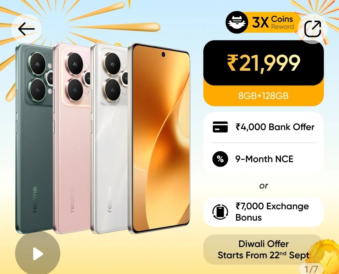 Sudeshnachj96's tweet photo. Shine Brighter This Diwali with #realme155G!

📢 The festive season is here🎇!

So what's the delay? Buy your favorite device and celebrate the festive season with your photo partner. https://t.co/mMyHCeECA2