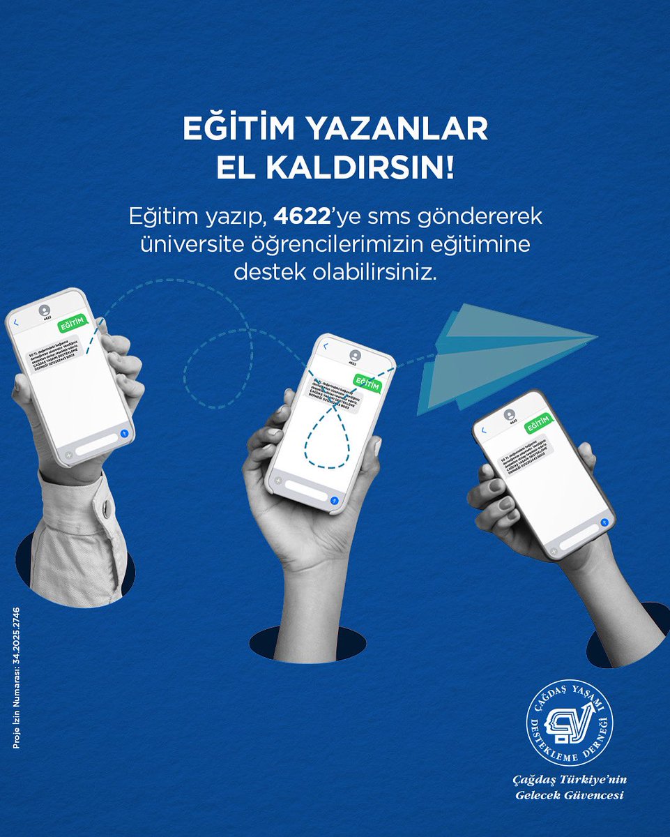 Eğitim yazıp, 4622’ye sms göndererek üniversite öğrencilerimizin çağdaş bir eğitim almalarına ve onları aydınlık bir geleceğe ulaştırmamıza destek olabilirsiniz! 🔦

➡️ SMS kampanyamıza yurt içi tüm operatörlerden katılabilirsiniz.
➡️ Bağış miktarı 50 TL, mesaj gönderim bedeli