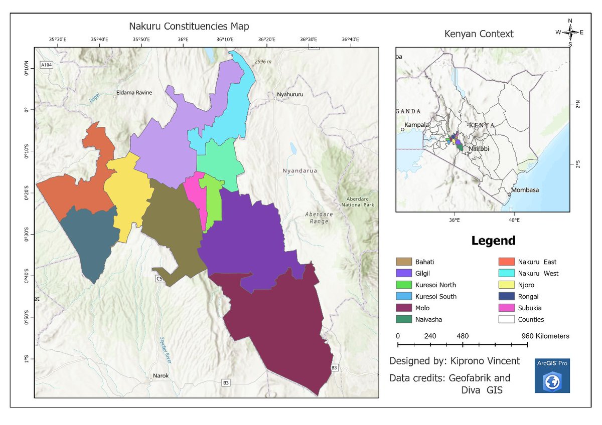 code_mapper's tweet image. Created an administrative boundaries map of Nakuru County as part of building my GIS foundation.
Such maps are vital for projects in water, hydrology & WASH .
#GIS #Mapping #SpatialData #Hydrology #WASH #VEI