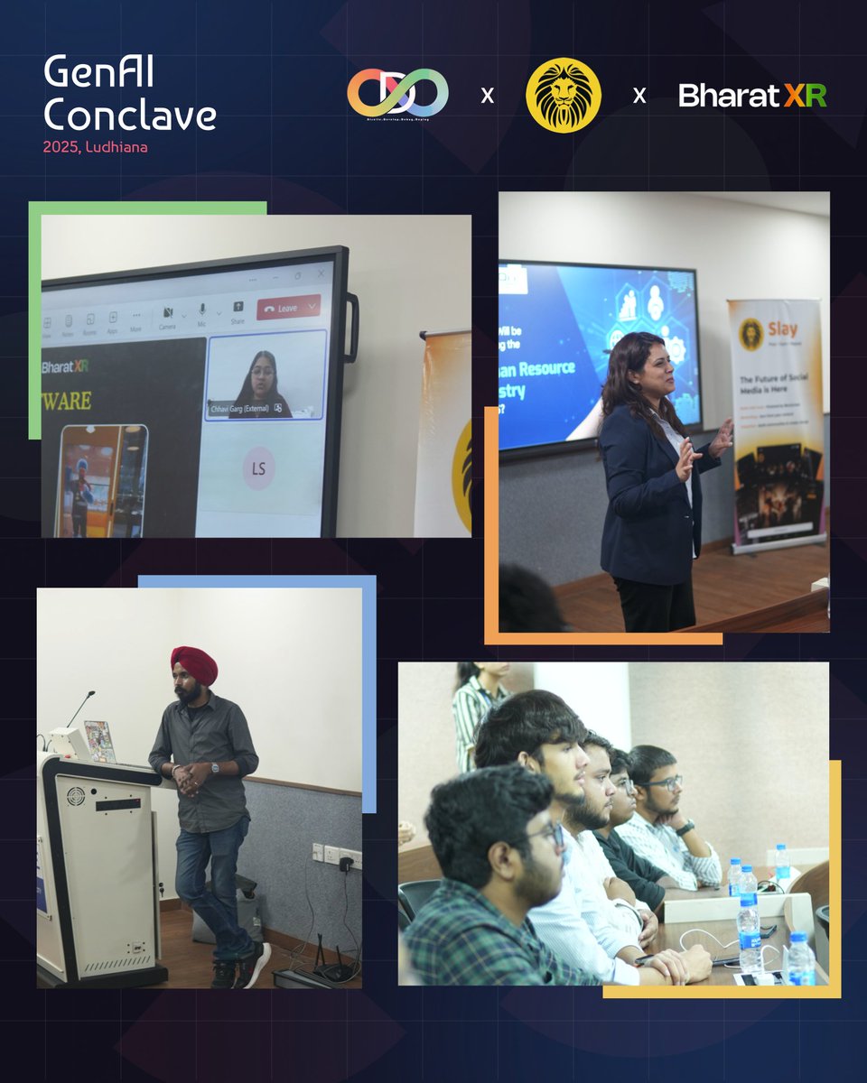 D4Community's tweet image. GenAI Conclave 2025, Ludhiana was a day of bold ideas, engaging talks & powerful discussions on how Generative AI is shaping the future of tech, business & society.
Grateful to our partners @SLAY_Singhcoin & @bharat_xr, amazing speakers & attendees who made it unforgettable.