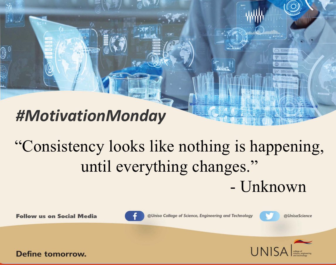 UnisaCSET's tweet image. #MotivationMonday #UNISA #CSET
#Unisa150andBeyond