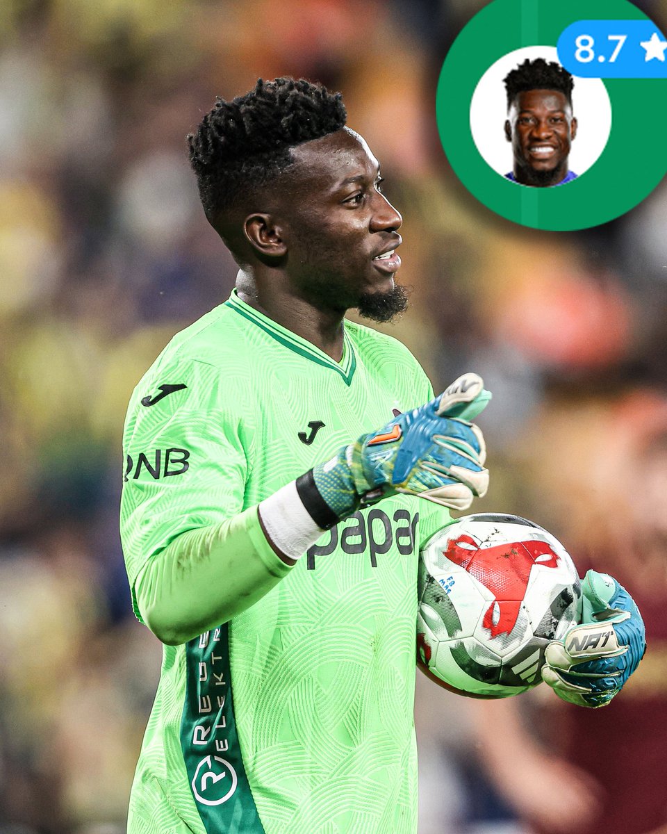 Andre Onana was the highest rated player on the pitch after his Trabzonspor debut against Fenerbahçe ⭐️

The keeper faced 29 shots, made 8 saves (4 inside the box) and had 1.76 expected goals prevented 👏
Source: <a href="/footballontnt/">Football on TNT Sports</a>