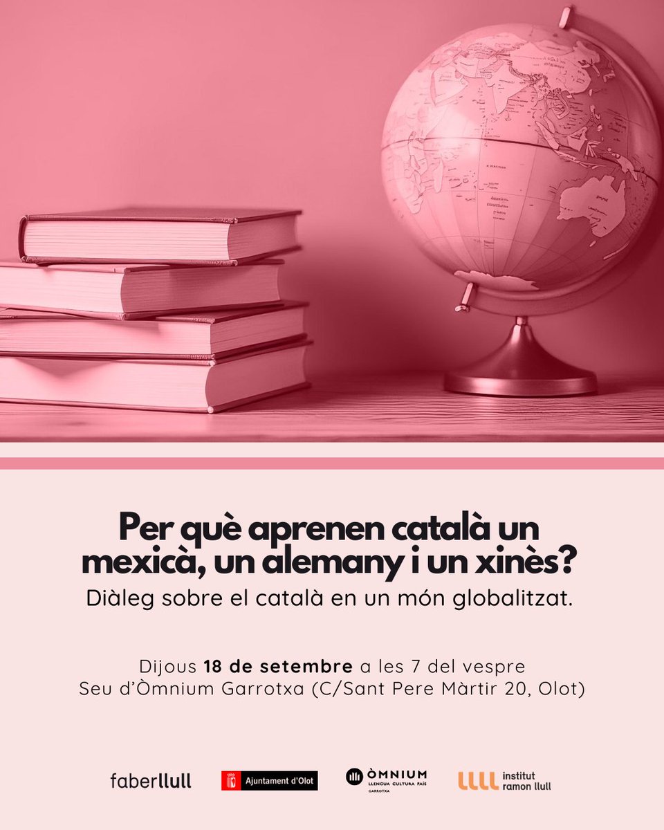 🌍 Com es veu el català al món globalitzat?

Aquest dijous 18 de setembre a les 7 del vespre, juntament amb <a href="/faberllull/">faberllull</a> Olot, parlarem amb diferents representants internacionals de catalanística sobre reptes i oportunitats del català en un món globalitzat. 

No hi falteu!
