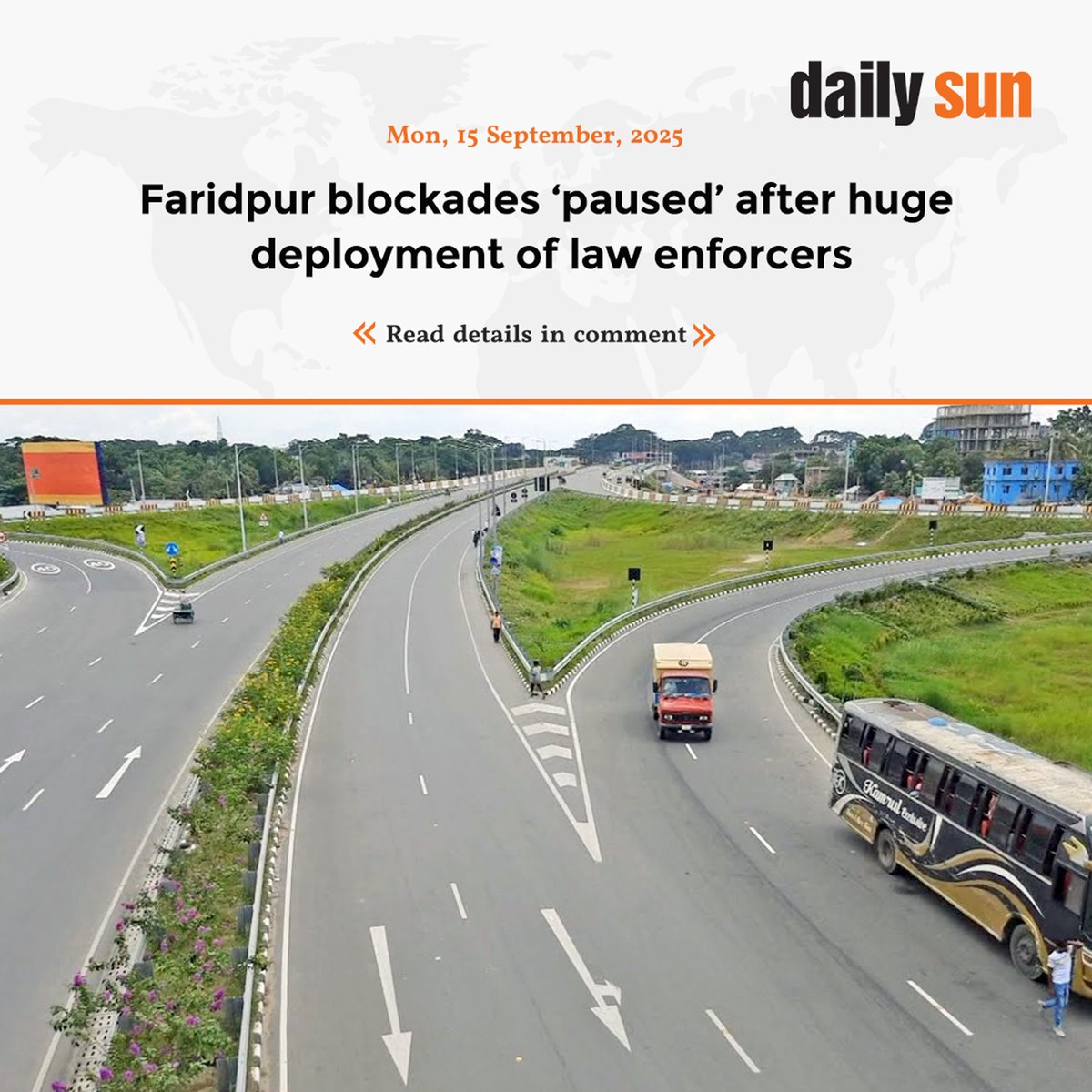 dailysunbd's tweet image. Earlier, home adviser gave the protesters until Saturday evening to lift the blockades on Dhaka-Khulna and Dhaka-Barishal highways.

#RoadBlockade #news #Faridpur #DailySun

daily-sun.com/post/826545