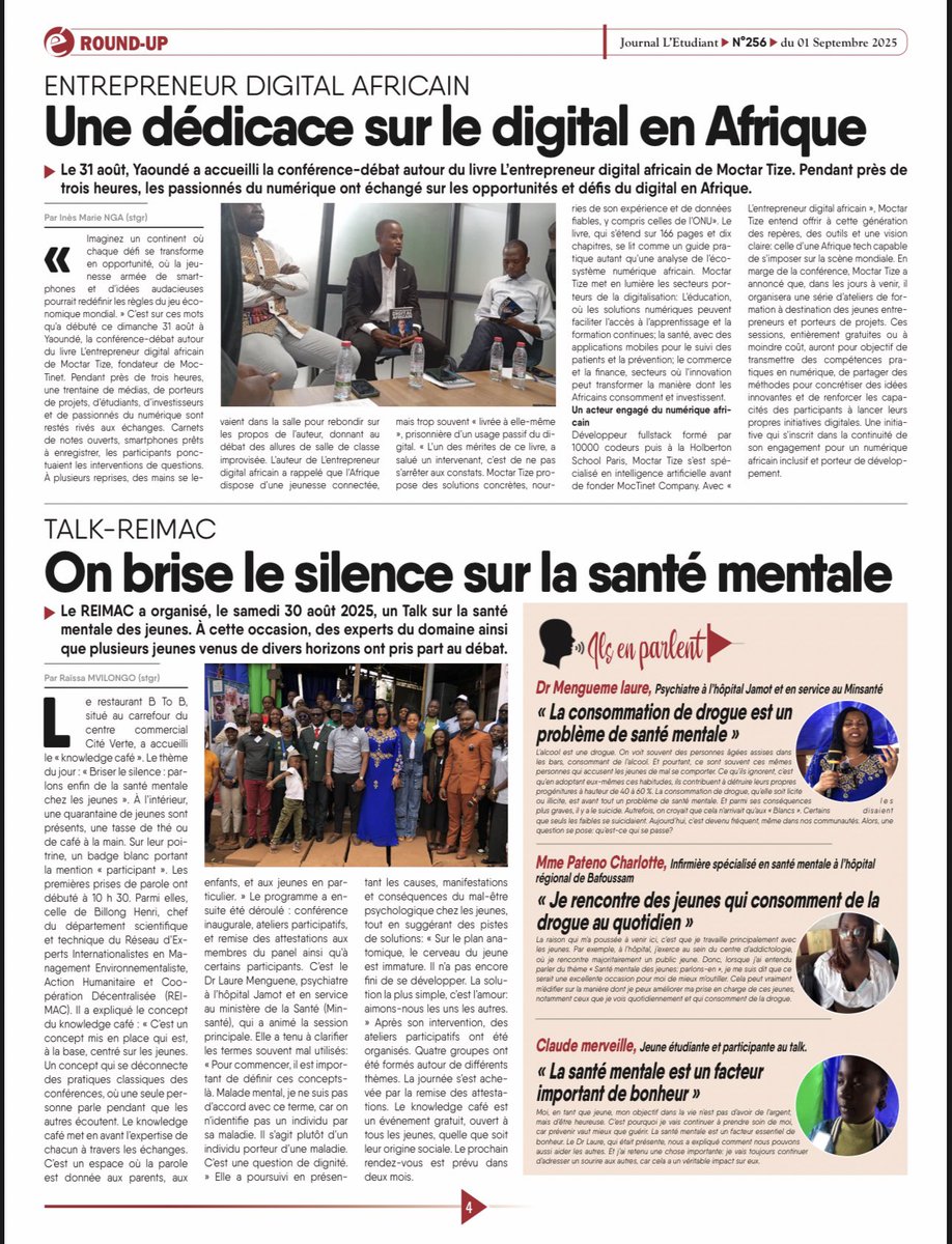 moctar_tize's tweet photo. 📣 Après la conférence de presse + dédicace de mon livre L’Entrepreneur Digital Africain le 31 août dernier, la presse en parle ! 🗞️👇

📍 Cameroun Tribune, Mutation, L’Étudiant… et bien d’autres !

📚 Le livre est toujours dispo en ligne 📦
#Entrepreneuriat #DigitalAfrica https://t.co/QXGgtGlFt6