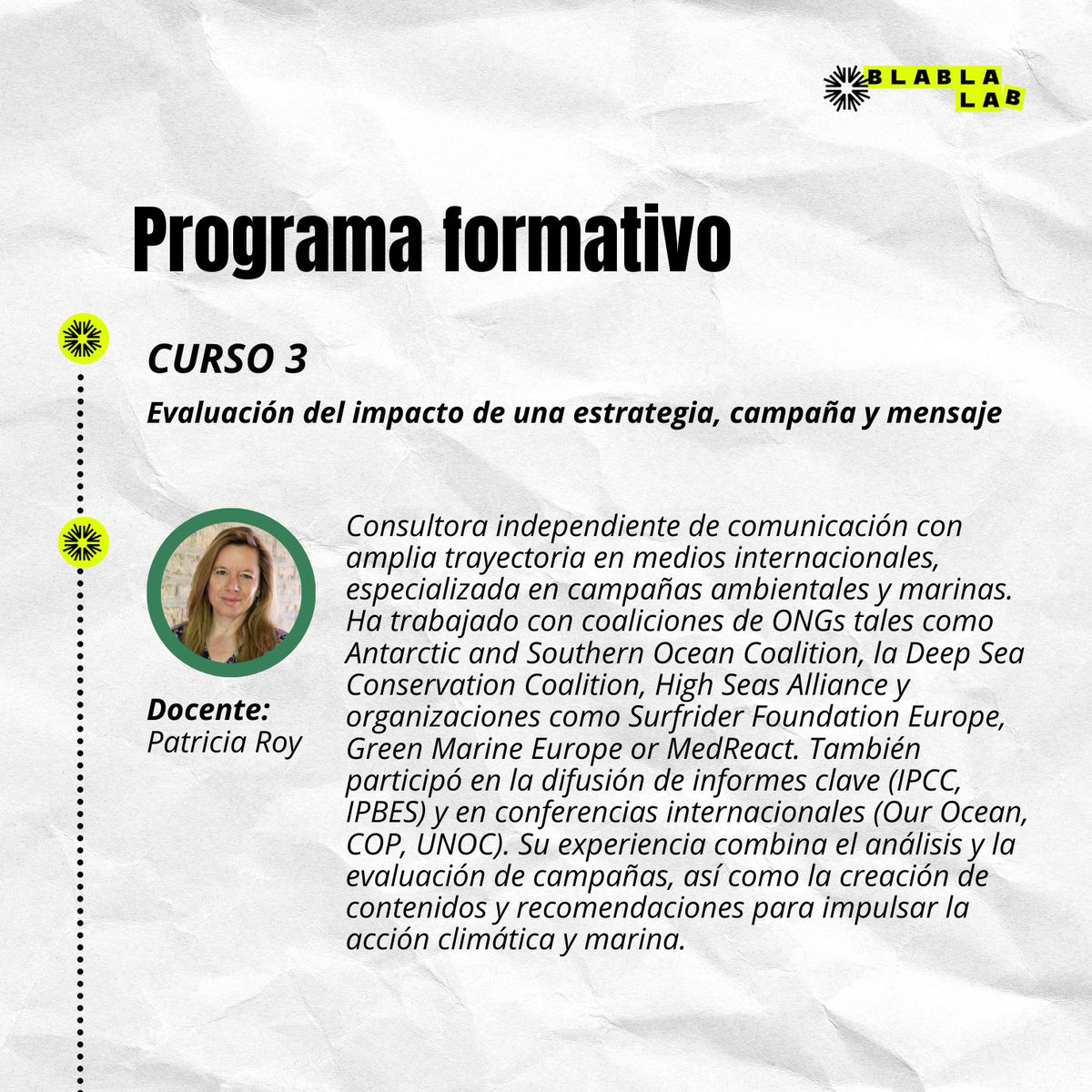 blablalab_clima's tweet photo. #ProgramaFormativo #BlaBlaLAB Cada curso ha sido diseñado y será impartido por especialistas en estrategias segmentadas, narrativas transformadoras y medición de impacto. @dhijon @mgtalort @kamatozinhos @PatriciaRoy18 

Más información y matrícula: https://t.co/7zUwtOONJy https://t.co/DD4v56QWP5