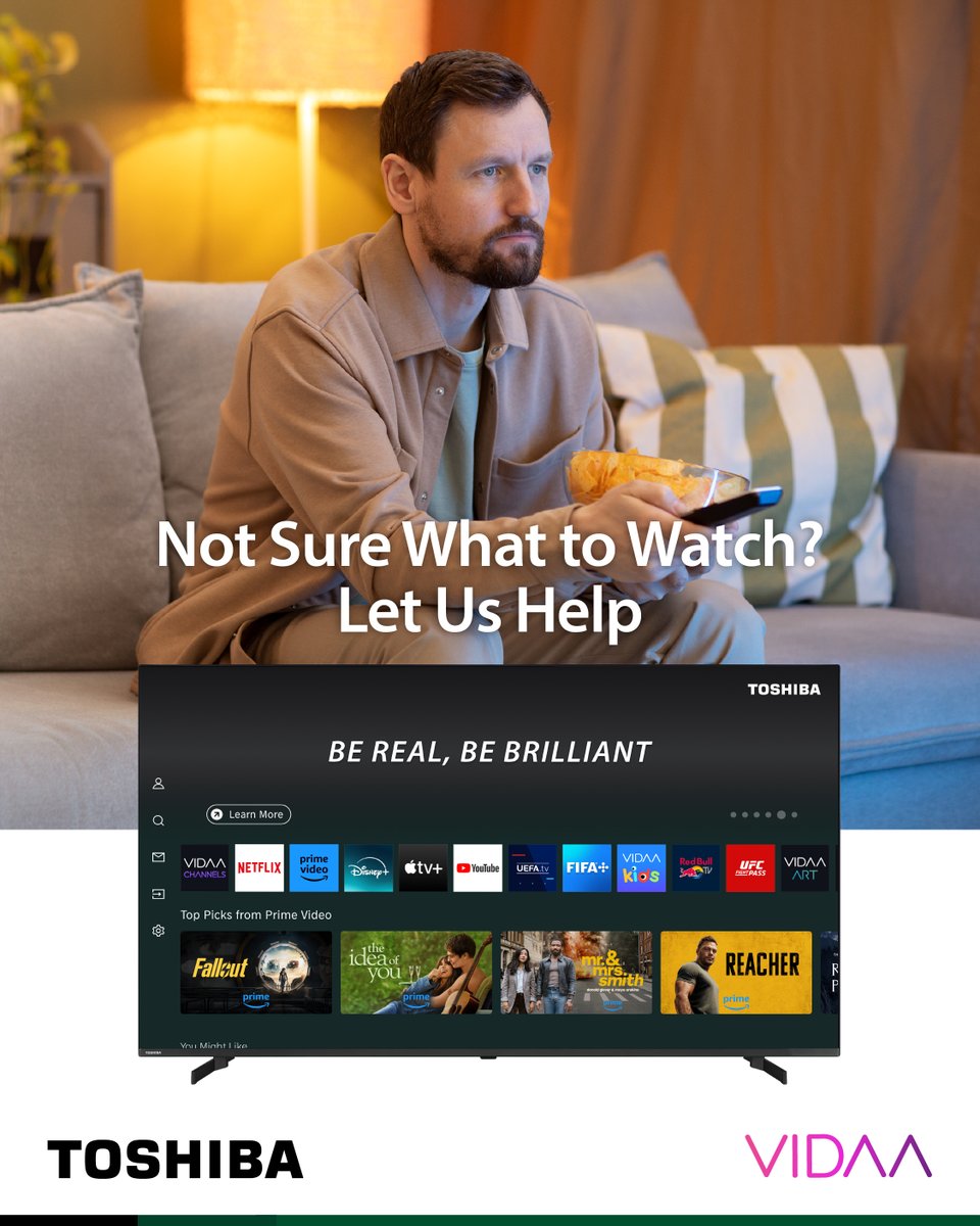 With personalized recommendations and fast navigation, VIDAA TV makes “what to watch?” the easiest question of the day.

#ToshibaTV #ToshibaTVEurope
