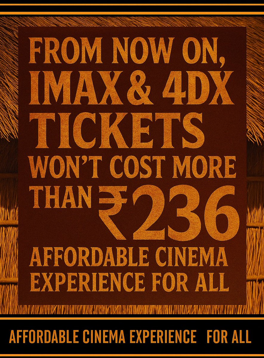 Anjan94150697's tweet image. CM Siddaramaiah-led Congress Govt's NEW #Guarantee for Movie Lovers of Karnataka.!

🎯  IMAX, 4DX, PxL, CUBE, DOLBY, LASER, 3D, RECLINERS — CAPPED AT Rs.236/- 🤌🏻

After the obligation of 146, the footfalls have been increased across Karnataka multiplexes as per internal traders.!