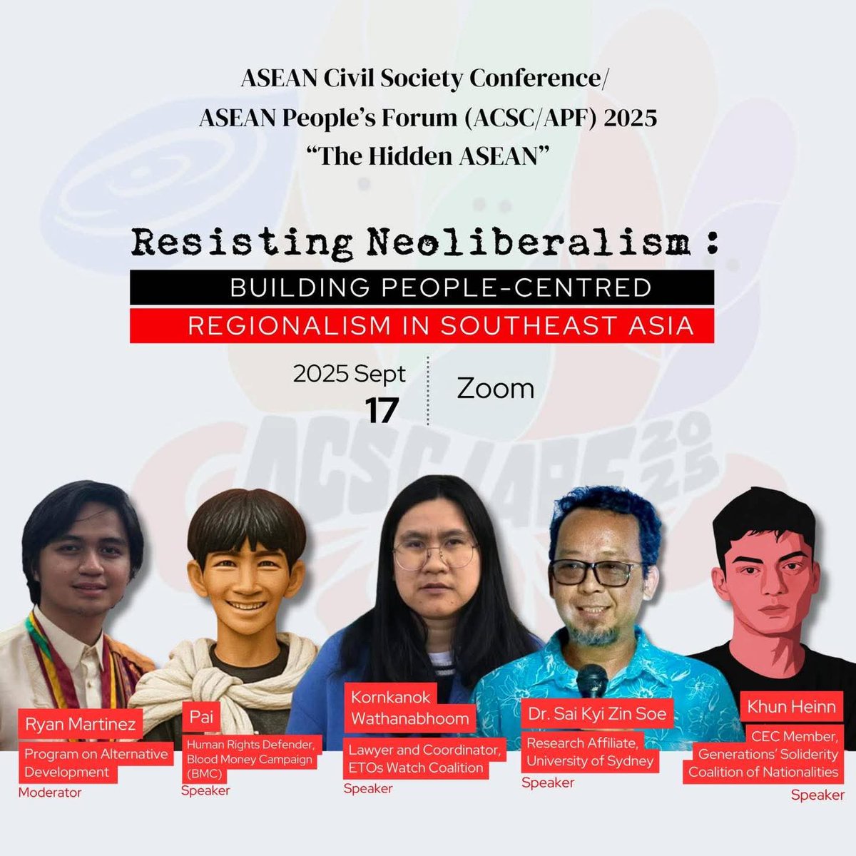 bloodmoney22222's tweet photo. Announcement ။    ။
ASEAN Civil Society Conference/ ASEAN People’s Forum (ACSC/APF 2025) 
Online Workshop Entitled “Resisting Neoliberalism: Building People-Centred Regionalism in Southeast Asia”
 
#ACSCAPF2025 #ASEAN #MyanmarNOC
#BloodMoneyCampaignMM #PMYA
#SNP #GSCN #ETOsWatch https://t.co/xJKGKx9bws