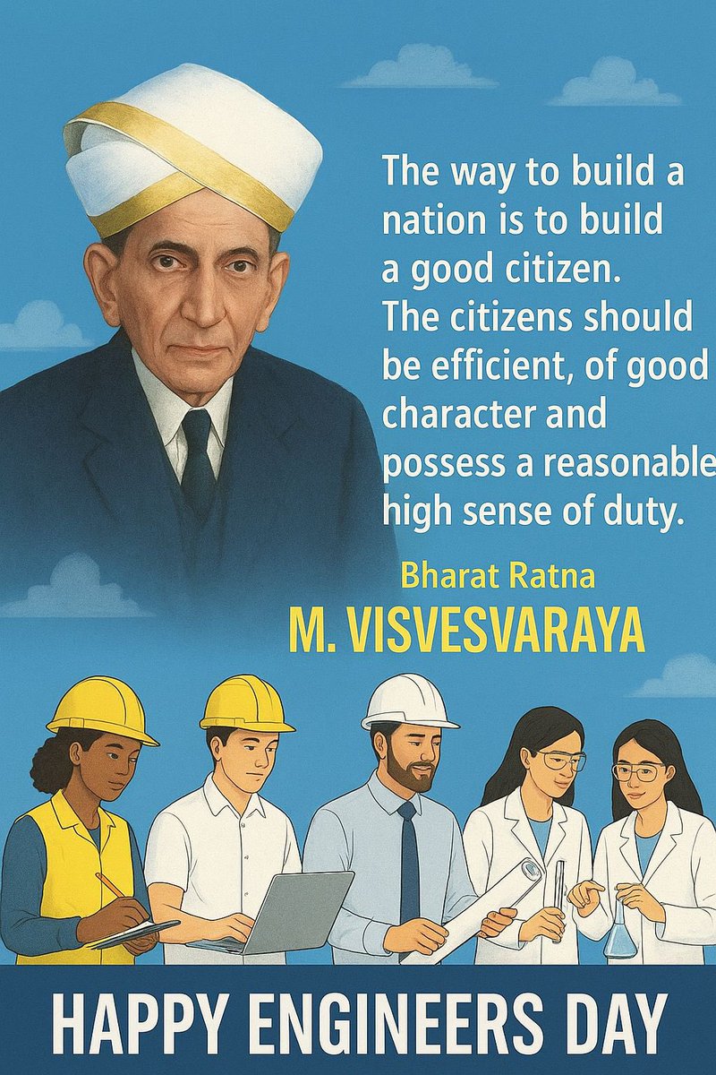 SujeetKOfficial's tweet photo. Engineers are the backbone of a #ViksitBharat, turning ideas into innovation, and challenges into opportunities. 

On #EngineersDay, I pay my heartfelt tribute to Bharat Ratna Shri M. Visvesvaraya, a legendary nation-builder whose vision shaped modern India.

#ViksitBharat #AtmanirbharBharat #EngineeringIndia #EngineersDay #Visvesvaraya #SirMV