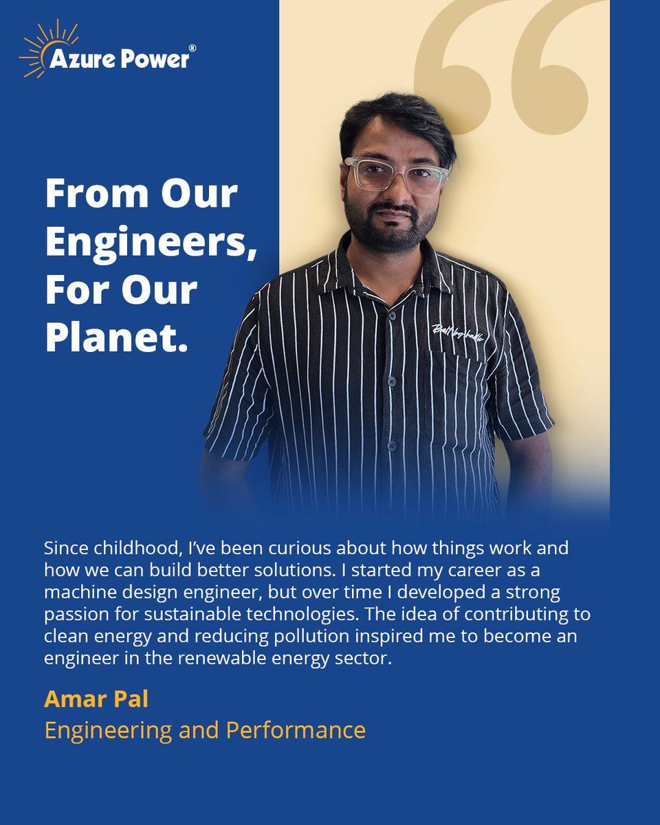 AzurePowerSolar's tweet image. From sparking innovation to driving sustainability, engineers are the architects of a brighter tomorrow. Here’s to the changemakers we celebrate this Engineers’ Day.

#azurepower #EngineersDay