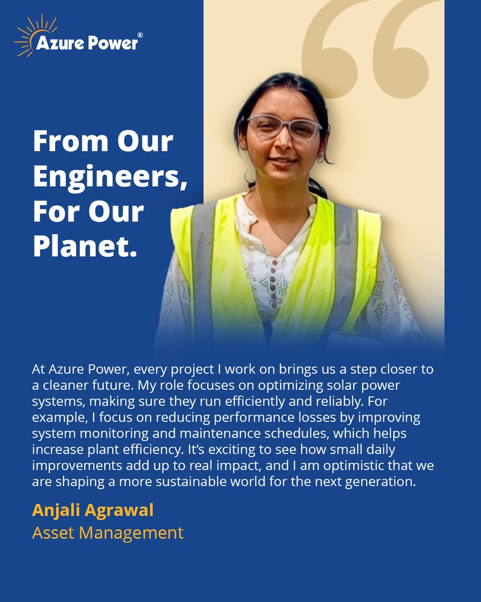 AzurePowerSolar's tweet image. From sparking innovation to driving sustainability, engineers are the architects of a brighter tomorrow. Here’s to the changemakers we celebrate this Engineers’ Day.

#azurepower #EngineersDay