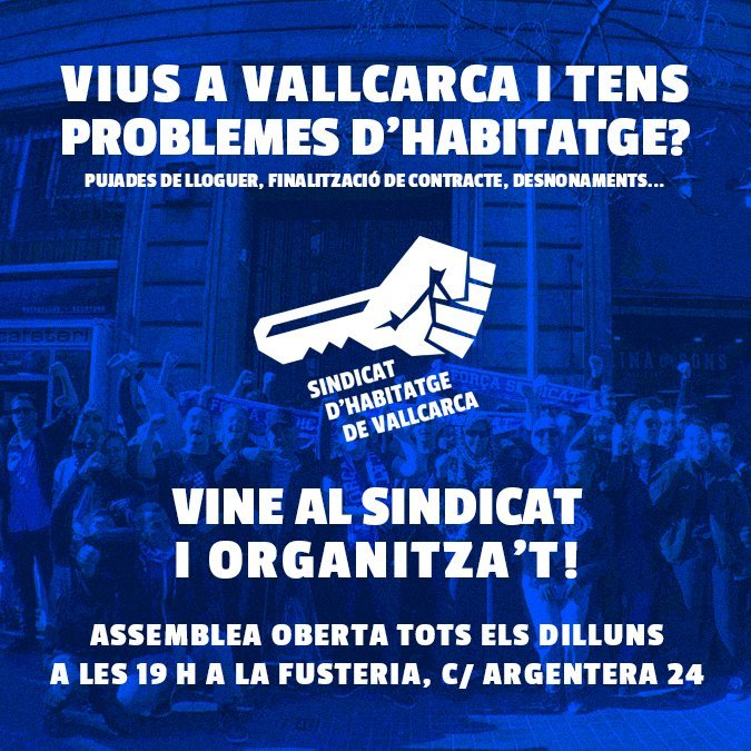 📣 Avui tornen les assemblees del Sindicat d'Habitatge de Vallcarca!
📌 A les 19.00 h a La Fusteria (C/ Argentera 24)