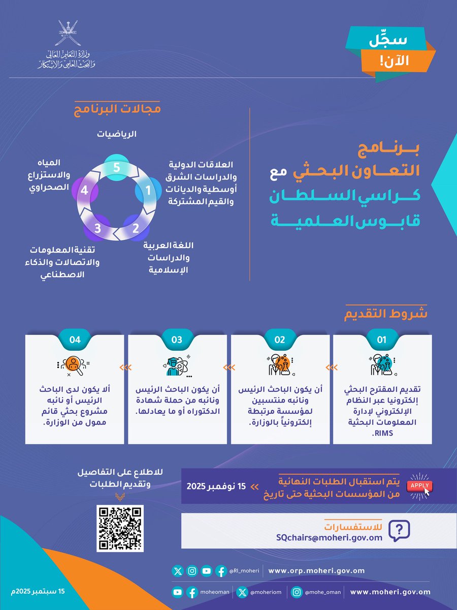 moheriom's tweet photo. #إعلان برنامج التعاون البحثي مع كراسي السلطان قابوس العلمية

#الكراسي_العلمية
#الدراسات_العليا https://t.co/xTEIdf8Gbc