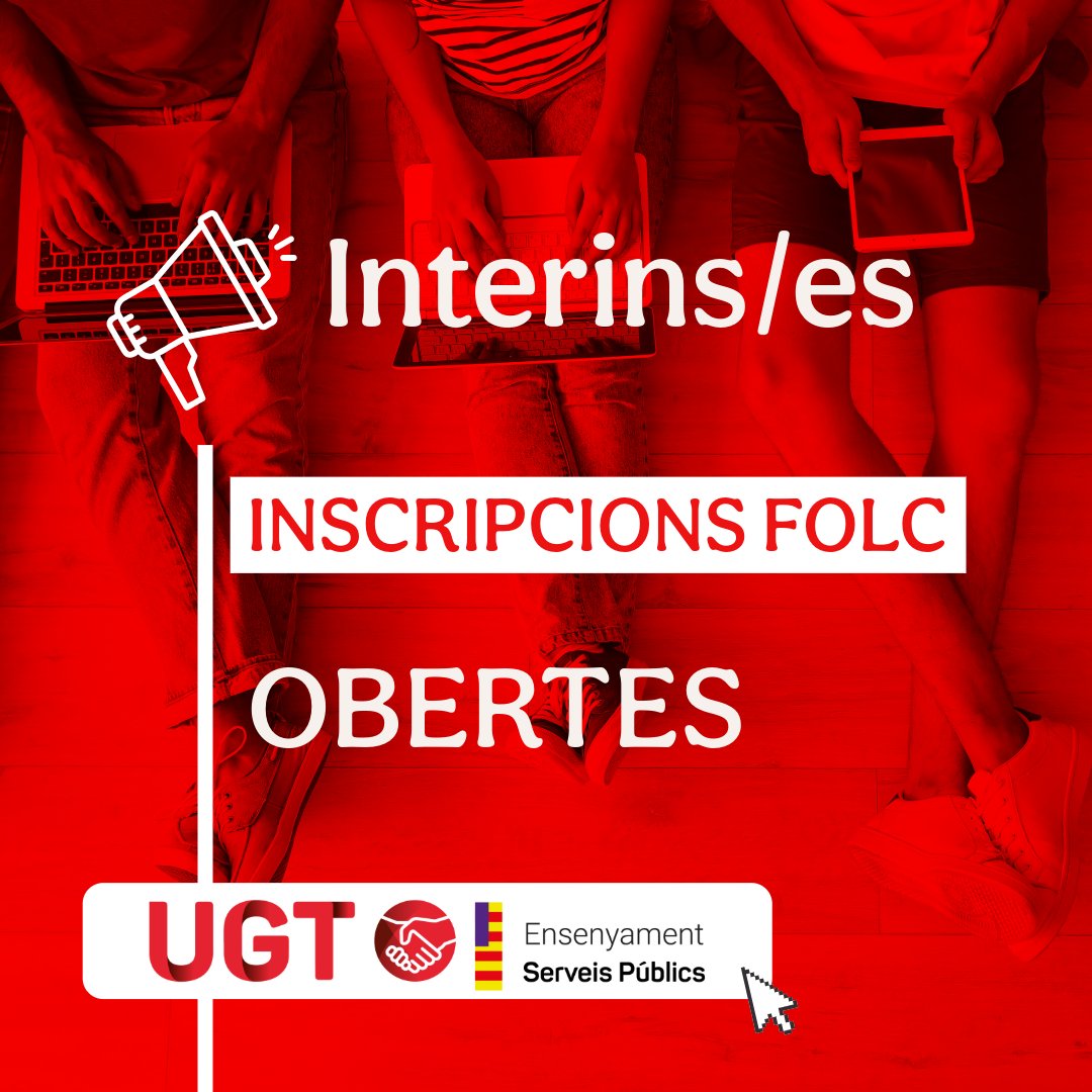🔴 UGT Ensenyament INFORMA

📢 Obertes inscripcions per a la convocatòria de les proves FOLC 2025-2026

ℹ️ Tota la informació i inscripcions:
fueib.org/ca/folc/866/in…