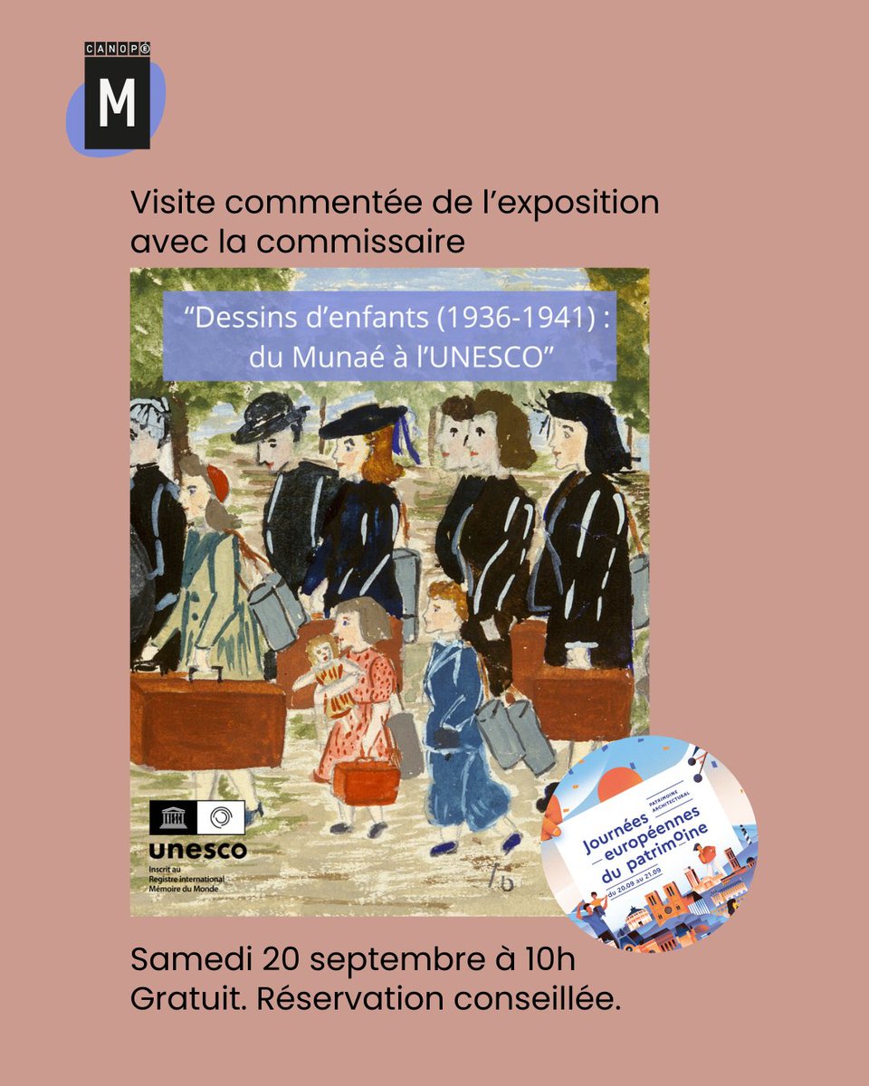 [<a href="/JEP/">Journéesdupatrimoine</a> ] Les dessins exposés actuellement au <a href="/MuseeEducation/">MUNAÉ</a> ont été inscrits au registre "Mémoire du monde" de l'<a href="/UNESCO_fr/">UNESCO en français</a>. Découvrez les en compagnie de la commissaire de l'expo ce samedi 20 sept à 10h 👉munae.fr/rendez-vous/vi…