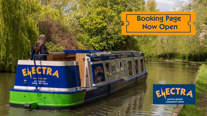 Another <a href="/heritageopenday/">Heritage Open Days</a> event on Thursday &amp; Friday this week with free boat trips on <a href="/ElectraBoatMK/">ElectraBoatMK</a>. Talk &amp; Glide: Taster Trip on MK Community Boat Electra with A Short History of MK Canals. Get there by @arrivamk #loop from Woburn Sands using <a href="/PLUSBUS_UK/">PlusBus</a> heritageopendays.org.uk/submission-eve…