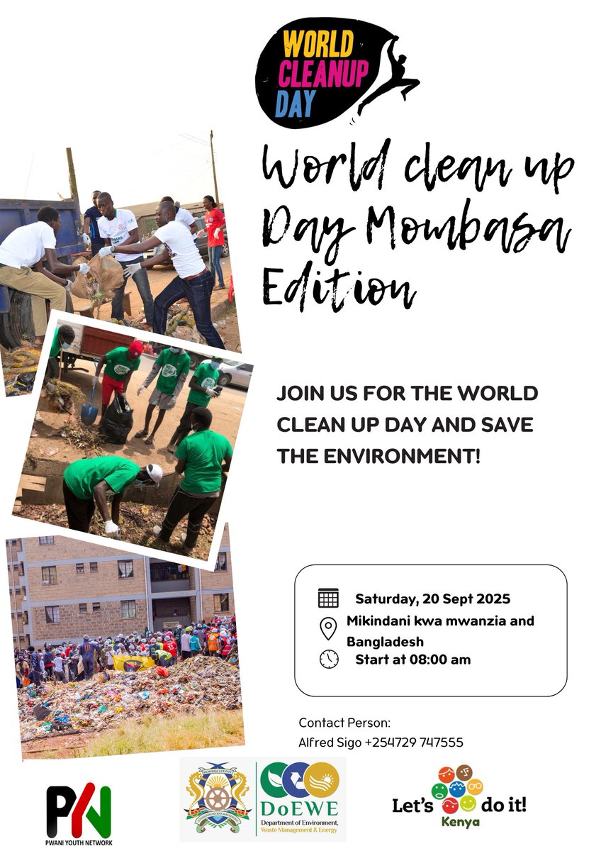 LetsDoItKenya's tweet image. Team Mombasa is ready for #WorldCleanupDay2025! If you’re nearby, join us as a volunteer or partner and let’s make this year’s impact bigger than ever. Together, we can create a cleaner, healthier future for all.♻️ #PartnershipForTheGoals #VolunteerForChange #CleanPlanet