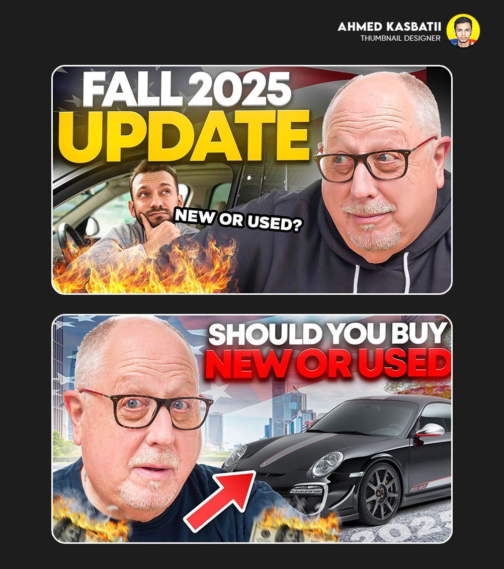 Ahmadkasbatii's tweet photo. Recent YouTube Thumbnail Design🎨 

Let me know which one you like ⬇️

#dailywork #youtubethumbnail #thumbnails #car #automobile  #YouTube #YouTuber #caredge https://t.co/eeEUXOyWJ6