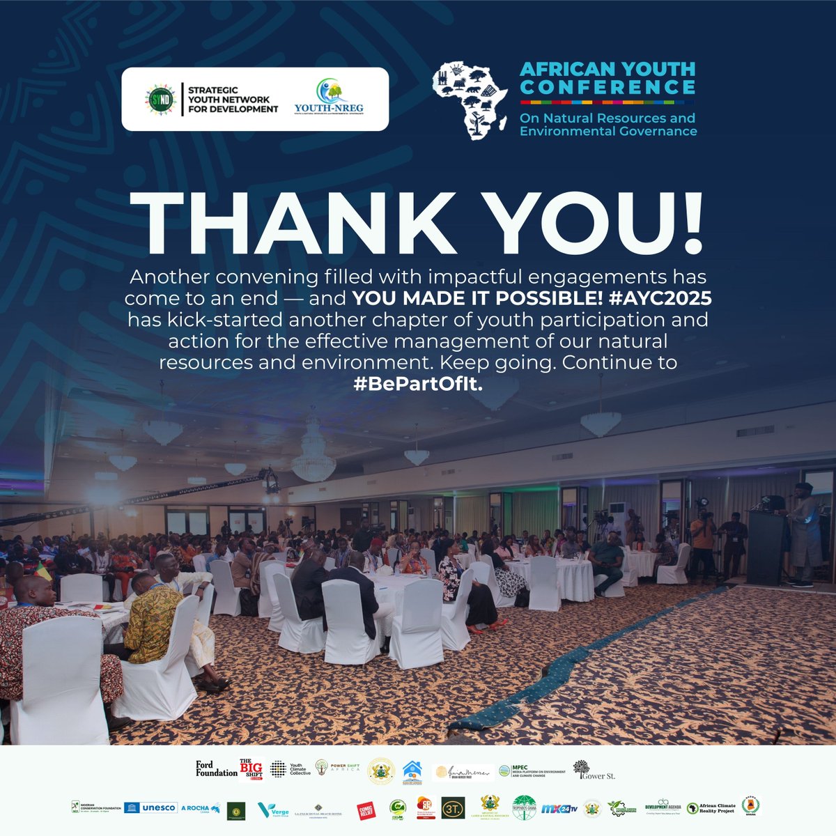SYNDGhana's tweet photo. Another convening filled with impactful engagements has come to an end and YOU MADE IT POSSIBLE! #AYC2025 has kick-started another chapter of youth participation and action for the effective management of our natural resources and environment. Keep going. Continue to #BePartOfIt. https://t.co/gw69YWsQXl
