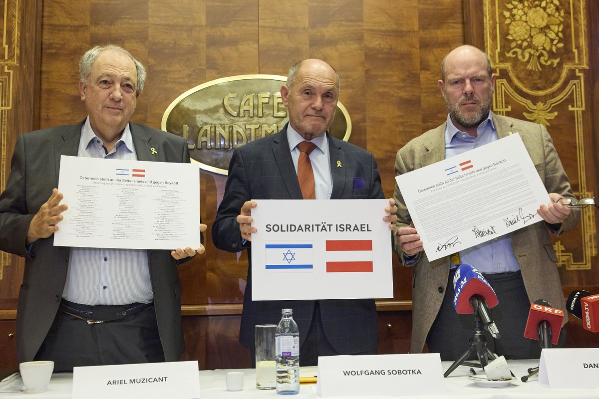 DanielKapp's tweet image. 🧵1/8 Solidarität mit Israel:  Aus aktuellem Anlass präsentieren W. Sobotka, A. Muzicant und ich heute eine Erklärung, die sich gegen Judenhass, Antizionismus,  Boycott &amp;amp; Sanktionen stellt. Über 80 prominente Unterstützer aus Kultur, Politik, Wissenschaft &amp;amp; Wirtschaft sind dabei.
