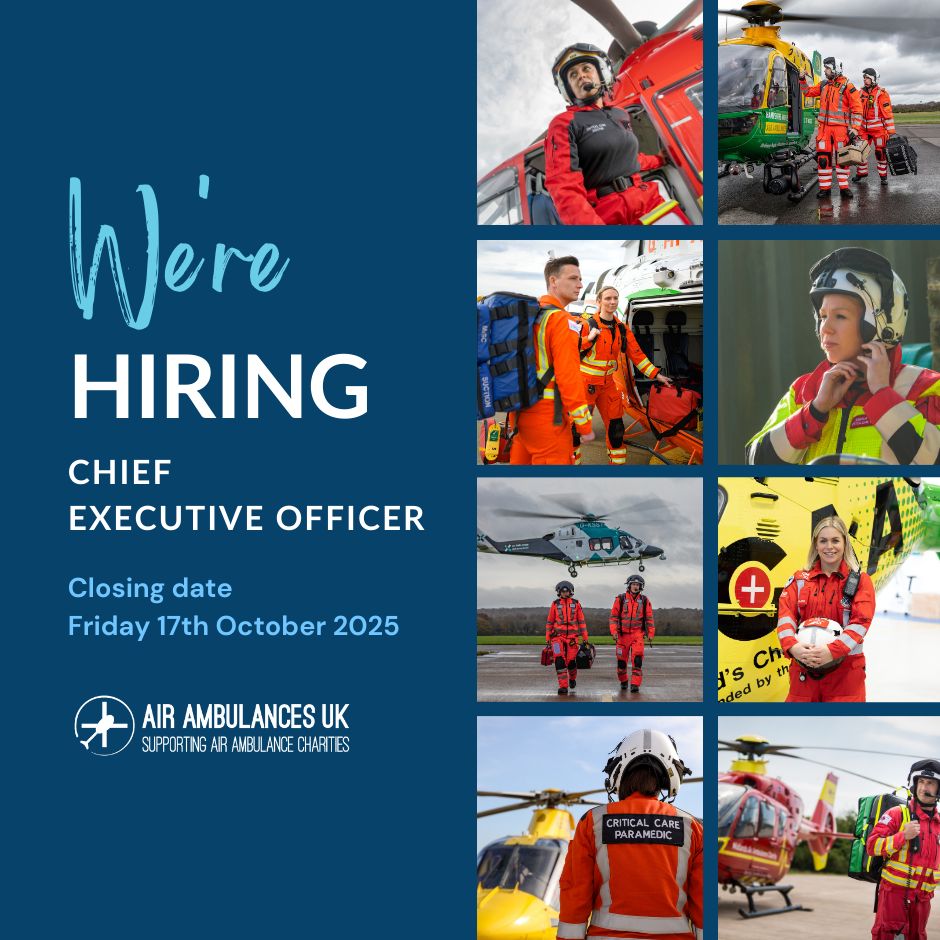 🚁 We’re hiring: CEO 🚁

Air Ambulances UK is seeking a visionary Chief Executive Officer to lead our national charity, championing and supporting air ambulance charities across the UK.

Closing date: Friday 17th October 2025

More Information : buff.ly/EcjhYwE