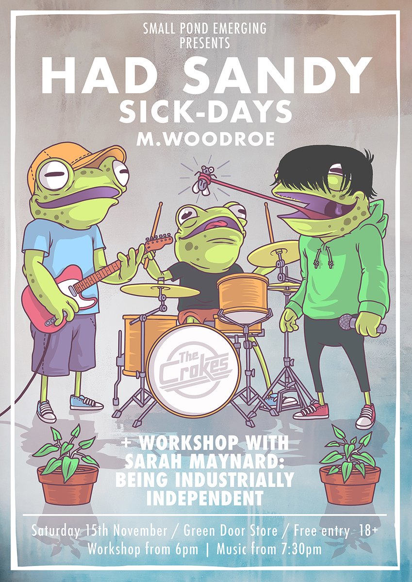 SmallPondRec's tweet image. Just a little reminder of our FREE ENTRY Emerging release show! Don&apos;t miss Had Sandy + Sick-Days + M. Woodroe at @greendoorstore on Saturday 15th November! The latest single from our Emerging compilation drops this Wednesday!

Artwork by Nick Burdett Illustration