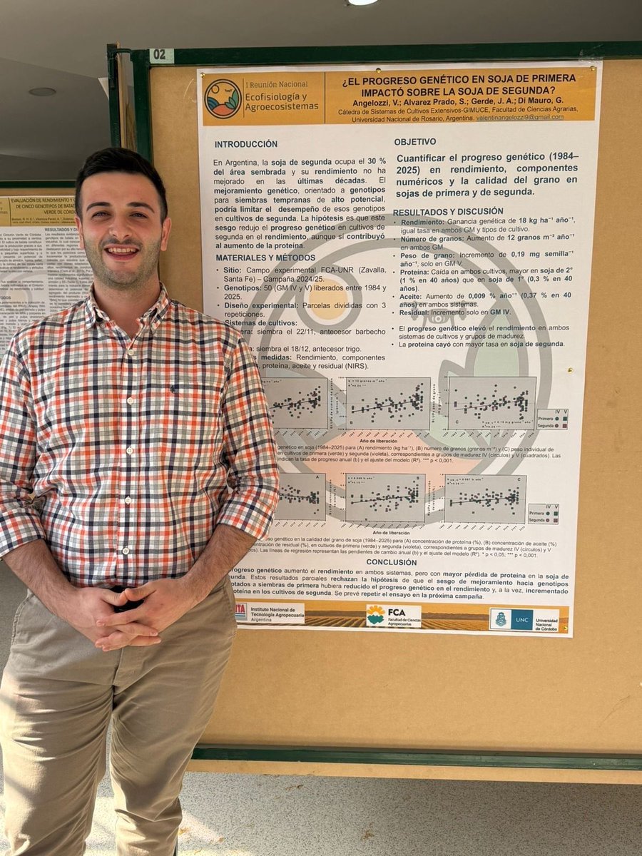 🎉 Grande Valen! 🙌
En la Reunión de Ecofisiología y Agroecosistemas de #INTA fue distinguido como Mejor póster en la categoría Ecofisiología y Mejoramiento Genético. 🧬  🌱 Felicitaciones por estos primeros pasos!👏 <a href="/OficialGimuce/">GIMUCE</a> <a href="/agrariasunr/">Agrarias UNR</a>