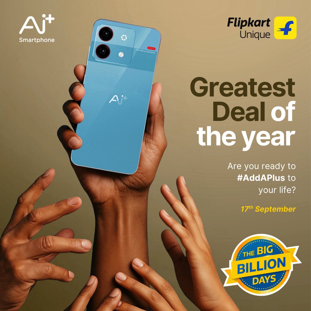 NxtQuantumOS's tweet image. Only 2 days to go till we reveal the greatest deal of the Big Billion Days Sale!
Time to #AddAPlus to your cart and your life. 👀⚡️
#AiPlusSmartphone #NxtQuantumOS #BigBillionDaysSale #Flipkart