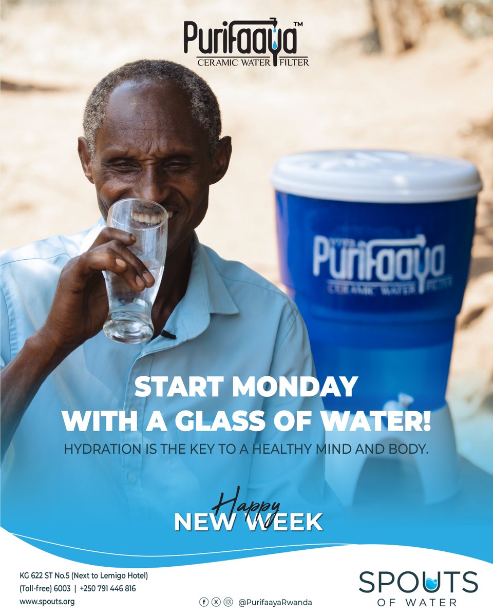 Mondays feel better with a glass of clean, safe water 💧. Stay hydrated, stay sharp.
 #MondayMotivation #Purifaaya #SafecleandrinkingWater