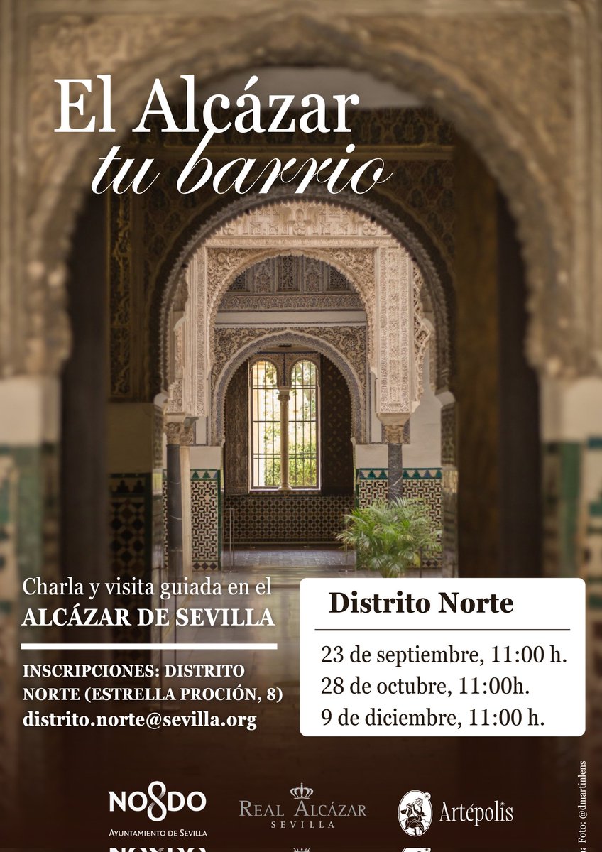 📣 Visita el Real Alcázar con el #Distritonorte.

📅 Desde mañana martes día 16  abrimos el plazo de inscripción para la primera visita del día 23 de septiembre, hasta completar plazas.
📍INSCRIPCIONES  : DISTRITO NORTE 

📍HORARIO: DE 10 A 13 H.

¡¡ Te esperamos !!