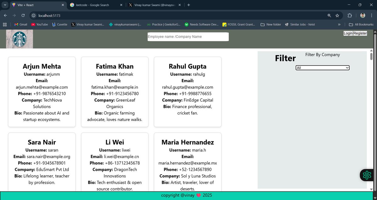 vinayswami2020's tweet image. I’m working on a React JS project. I have created a JSON data file, and I’m using that data with the useState and useEffect hooks. I’ve also implemented filtering and search.#reactjs #SoftwareDevelopment #Software #project