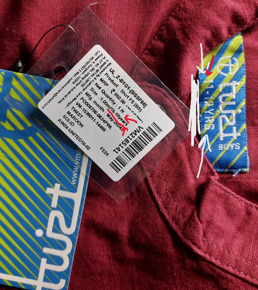 subham_inbox's tweet photo. @myntra MY order (1308439-1903024-1221803) which I ordered on 30Aug its 15th sept I didn't get correct size, 1st one size smaller now exchange delivered with wrong tagging. (on shirt its written 11-12yrs but on tag 15-16yrs).

Worst company and its @MyntraSupport representative. https://t.co/17FVb1Yhni