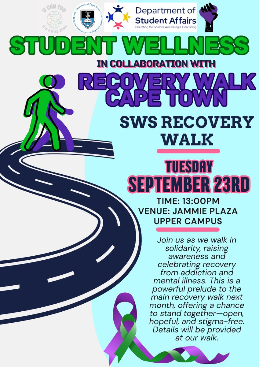 We are excited to be in collaboration with UCT Student Wellness by celebrating Recovery from addiction and mental illness in all its forms together 💜✊🏽

instagram.com/share/reel/_dL…