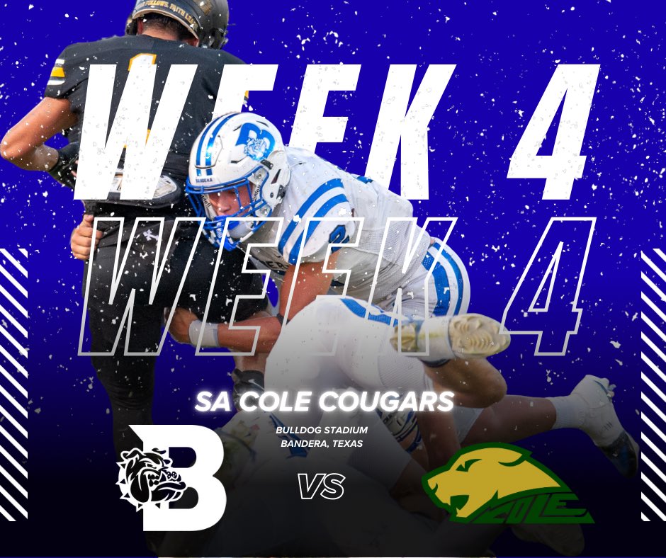 Back at home this week! The Cougars come to town as the Bulldogs work to keep their win streak alive!

#WeAreOne

<a href="/BHS_DogsSports/">Bandera High School Athletics</a> <a href="/BanderaISD/">Bandera ISD</a>