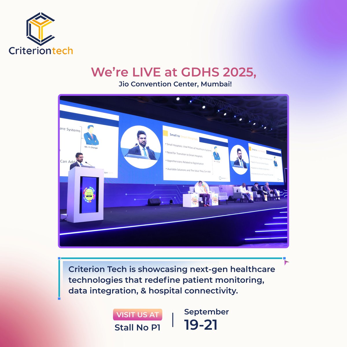 Criterion Tech (@criterion_tech) on Twitter photo We’re LIVE at <a href="/DigitalHSummit/">Global Digital Health Summit, Expo & Awards</a>
Visit Criterion Tech at Stall No P1, Jio Convention Center, Mumbai and experience healthcare innovation in action.
.
#CriterionTech #GDHS2025 #digitaltherapeutics #HealthTech #SmartHealthcare #AIHealthcare #criteria4technology #HealthTechInnovation We’re LIVE at <a href="/DigitalHSummit/">Global Digital Health Summit, Expo & Awards</a>
Visit Criterion Tech at Stall No P1, Jio Convention Center, Mumbai and experience healthcare innovation in action.
.
#CriterionTech #GDHS2025 #digitaltherapeutics #HealthTech #SmartHealthcare #AIHealthcare #criteria4technology #HealthTechInnovation