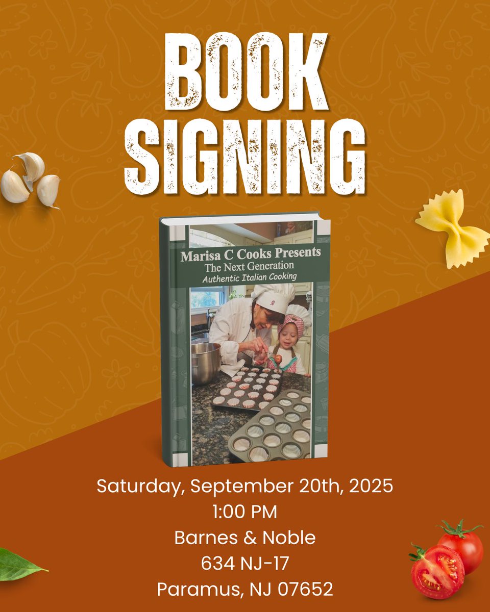 Chef and Author Marisa Catanzaro will be signing copies of her cookbook at the Barnes and Noble in Paramus, NJ on September 20th. #BookSigning #Cookbook #AuthorEvent #ItalianCuisine #AuthenticItalianCooking